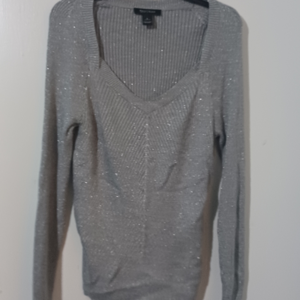 White House Black Market Silver V-Neck Sweater
